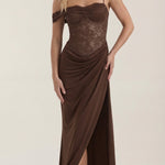 Giselle: Long Lace Dress with Corset and Off-Shoulder