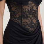 Giselle: Long Lace Dress with Corset and Off-Shoulder