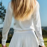 Fashionable And Casual Half-zip White Long-sleeved Pleated Hooded Mini Dress
