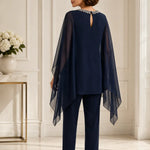 Beaded Chiffon Asymmetric Capelet Pant Suit
