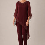 Beaded Chiffon Overlay Mother of the Bride Pant Suit
