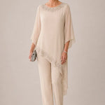 Beaded Chiffon Overlay Mother of the Bride Pant Suit