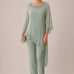 Beaded Chiffon Overlay Mother of the Bride Pant Suit
