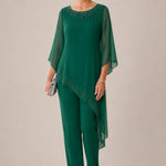 Beaded Chiffon Overlay Mother of the Bride Pant Suit