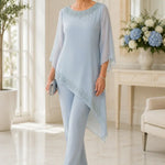 Beaded Chiffon Overlay Mother of the Bride Pant Suit