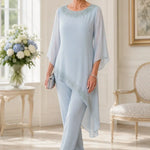 Beaded Chiffon Overlay Mother of the Bride Pant Suit