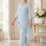 Beaded Chiffon Overlay Mother of the Bride Pant Suit