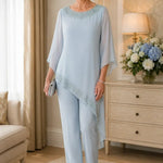 Beaded Chiffon Overlay Mother of the Bride Pant Suit
