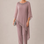 Beaded Chiffon Overlay Mother of the Bride Pant Suit