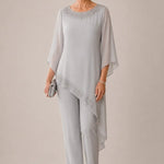 Beaded Chiffon Overlay Mother of the Bride Pant Suit