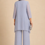 Beaded Three-Piece Chiffon Pant Suit with Draped Jacket