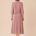 V Neck Chiffon Midi Dress with Lace Detail