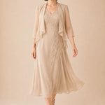 V Neck Chiffon Midi Dress with Lace Detail