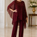 Embroidered Chiffon Overlay Mother of the Bride Pant Suit