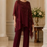 Embroidered Chiffon Overlay Mother of the Bride Pant Suit
