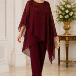 Embroidered Chiffon Overlay Mother of the Bride Pant Suit