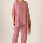 Embroidered Chiffon Overlay Mother of the Bride Pant Suit