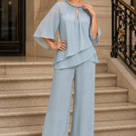 Graceful Keyhole Neck Formal Pant Suit