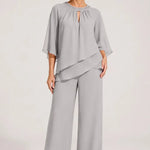 Graceful Keyhole Neck Formal Pant Suit