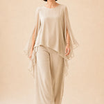 Flowing Chiffon Overlay Mother of the Bride Pant Set
