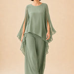 Flowing Chiffon Overlay Mother of the Bride Pant Set