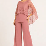 Lace Cape Mother of the Bride Pant Suit with Wide Legs