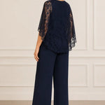 Lace Cape Mother of the Bride Pant Suit with Wide Legs