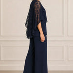 Lace Cape Mother of the Bride Pant Suit with Wide Legs