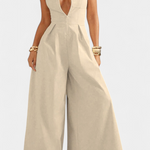 Blanca Pleated Wide Leg Jumpsuit with Round Neck