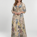 Margaret | Three Quarter Sleeve Floral Maxi Wrap Dress