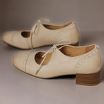 Constance | Carved Leather Oxfords with Low Block Heel
