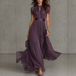 Winifred | High-neck chiffon maxi dress with puff sleeves