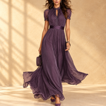 Winifred | High-neck chiffon maxi dress with puff sleeves