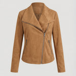 Isabella | Women's Asymmetric-Zip Tailored Faux Suede Biker Leather Jacket