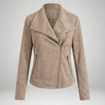 Isabella | Women's Asymmetric-Zip Tailored Faux Suede Biker Leather Jacket