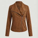 Isabella | Women's Asymmetric-Zip Tailored Faux Suede Biker Leather Jacket