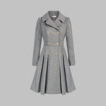 Emma | Women's Coat Double-Breasted Pleated A-Line Long Sleeve Overcoat