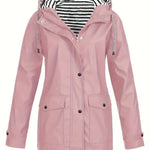 Eleanor | Women's Hooded Striped-Lined Zip-Up Waterproof Rain Coat