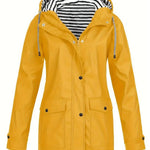 Eleanor | Women's Hooded Striped-Lined Zip-Up Waterproof Rain Coat