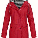 Eleanor | Women's Hooded Striped-Lined Zip-Up Waterproof Rain Coat