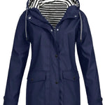 Eleanor | Women's Hooded Striped-Lined Zip-Up Waterproof Rain Coat