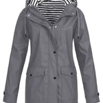 Eleanor | Women's Hooded Striped-Lined Zip-Up Waterproof Rain Coat