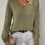 Amelia | Women's V-Neck Hollow-Sleeve Pullover Knit Sweater