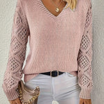 Amelia | Women's V-Neck Hollow-Sleeve Pullover Knit Sweater