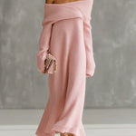 Pink Mohair One-shoulder Loose Maxi Dress
